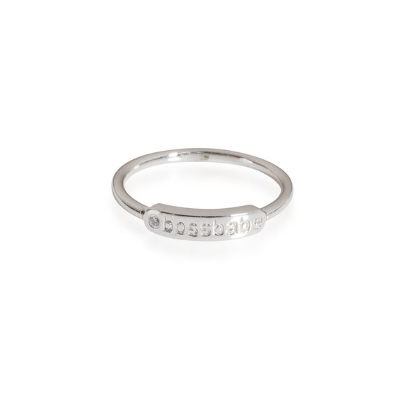 My Story The Twiggy - Skinny Signet "BOSSBABE" Diamond Ring in 14KT Gold .01 Ct. - Picture 1 of 5